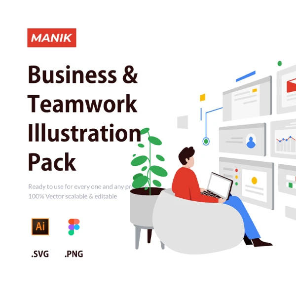 8款业务战略与团队合作插图包 MANIK - Business strategy & Teamwork Illustration Pack