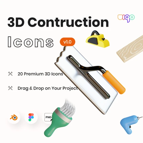 20款装修施工施工工具3D图标合集 Mantools - Construction Tools 3D Icons