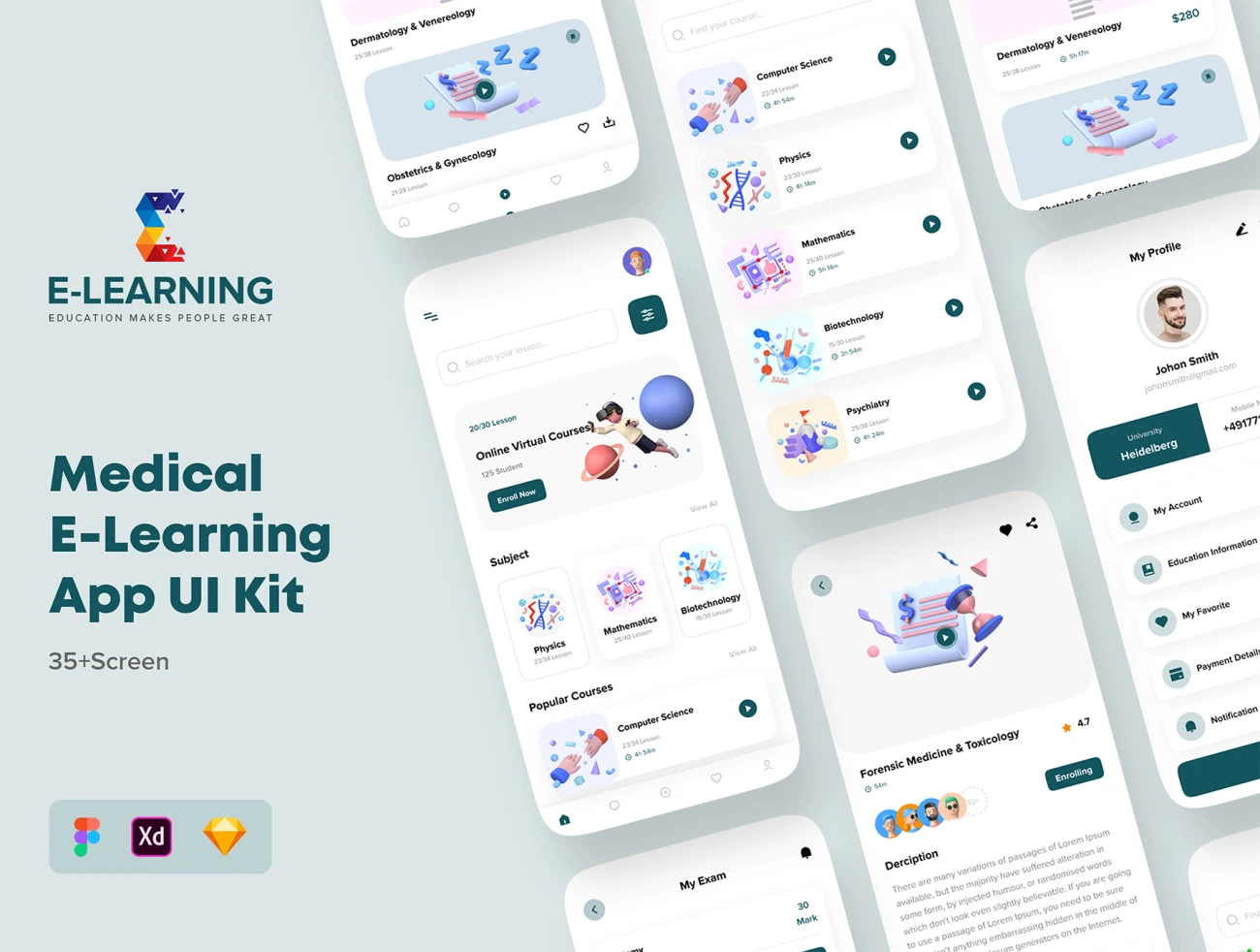 医学专业在线网络课程教学应用UI套件 Medical E-Learning Online Course App UI Kit插图1