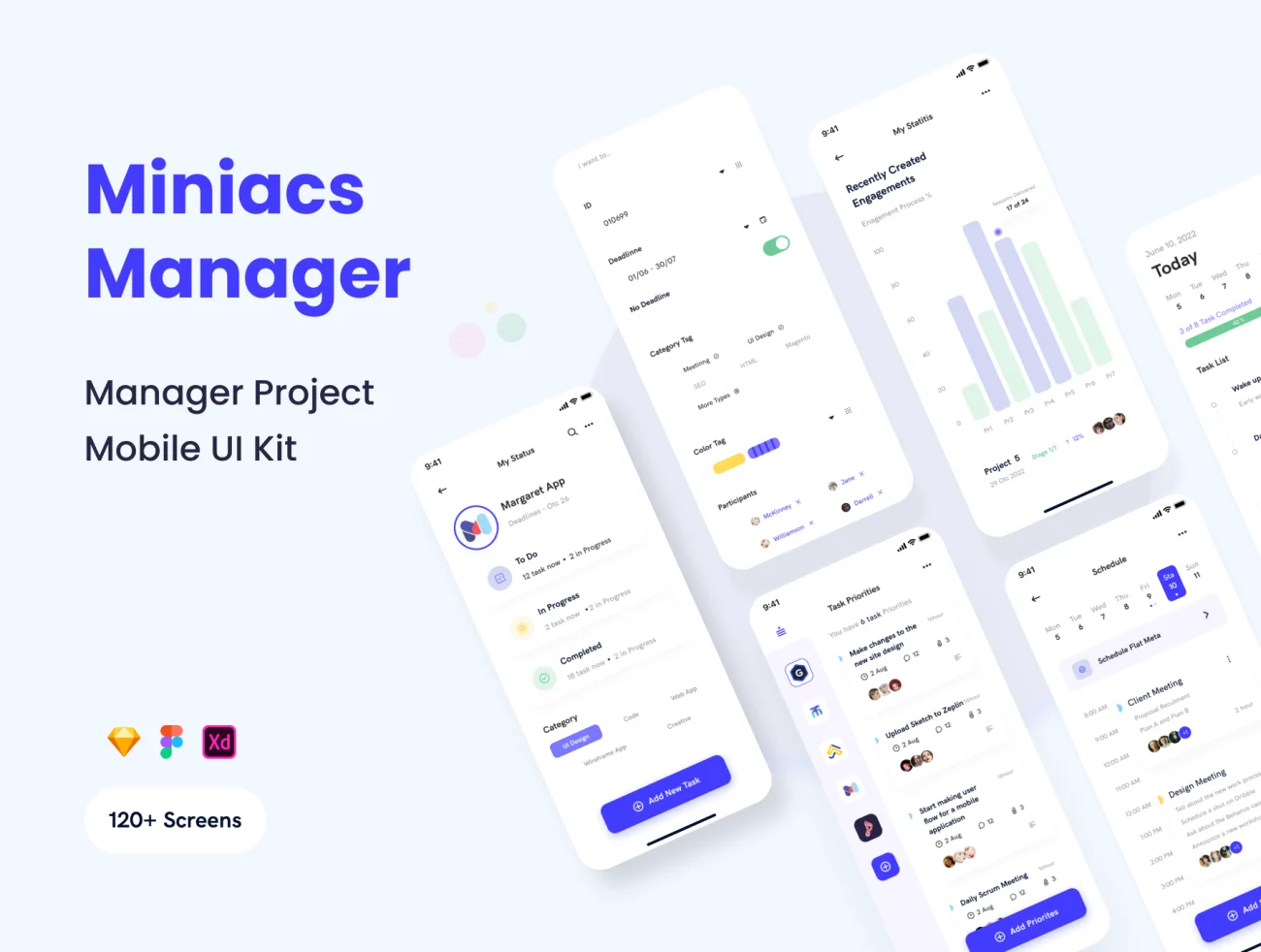 120屏待办事项日程计划任务管理应用Ui设计套件 Miniacs – Manager Business App UI Kit插图1