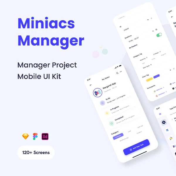 120屏待办事项日程计划任务管理应用Ui设计套件 Miniacs - Manager Business App UI Kit