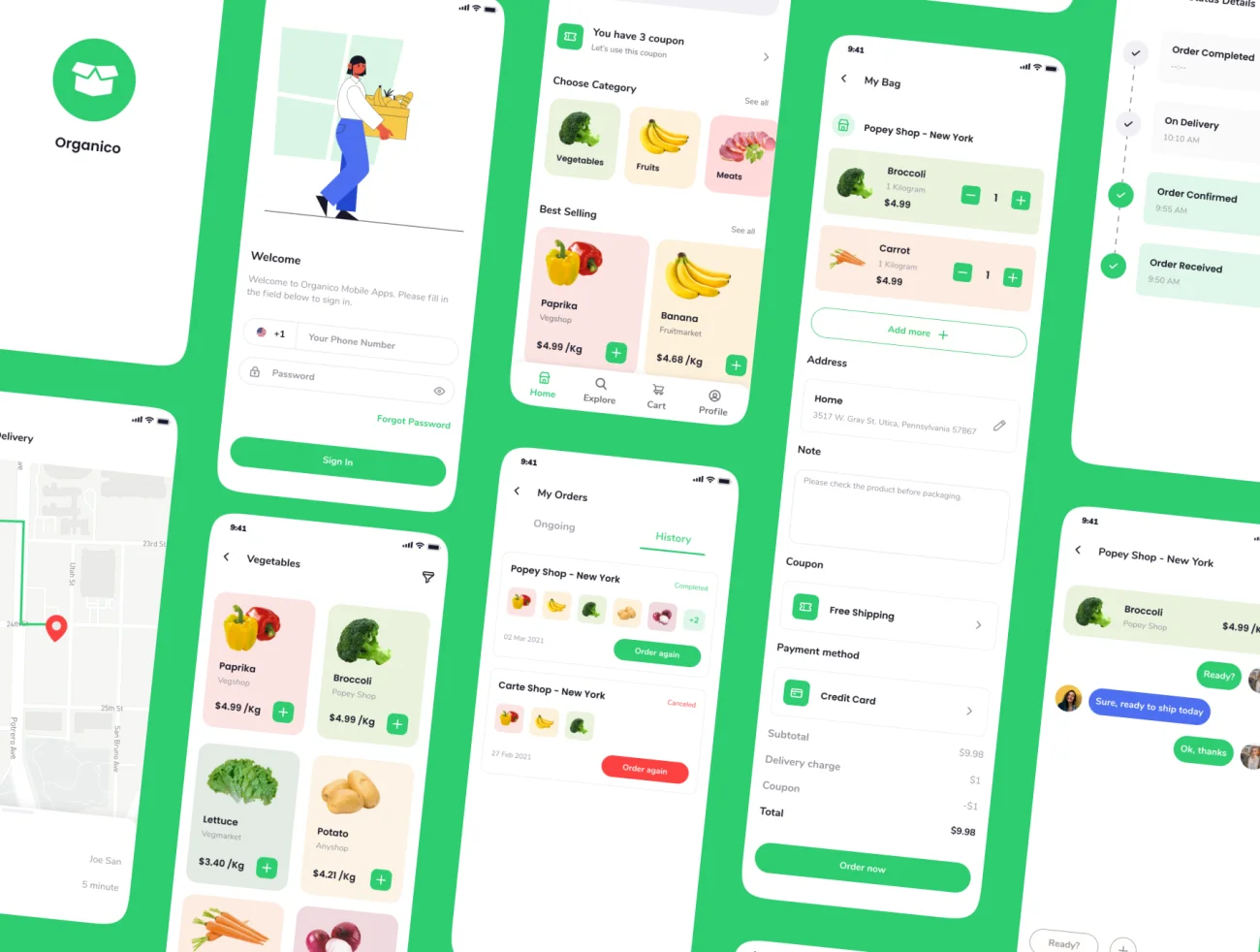 80屏日用品生鲜蔬菜水果百货采购应用UI设计套件 Organico Grocery App UI KIT插图11