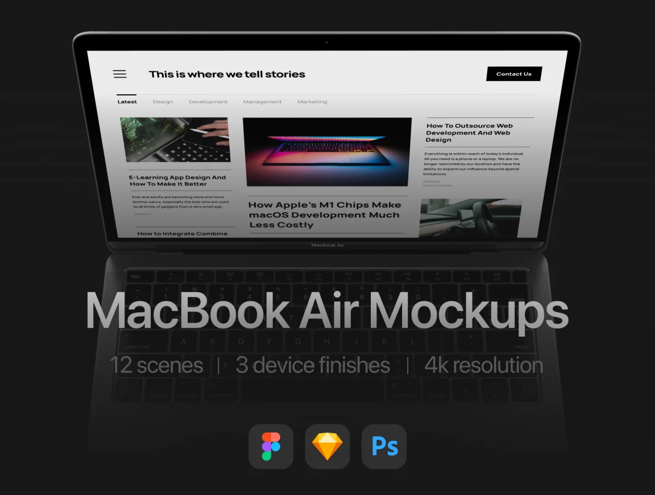 12款流行MacBook Air笔记本电脑展示样机 12 Most Popular MacBook Air Mockups插图1