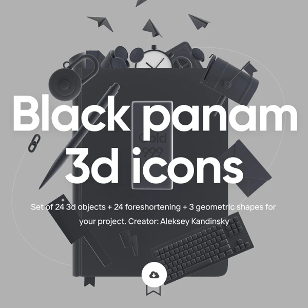 24款深色办公用品3D立体图标合集 Black Panam - Icon pack
