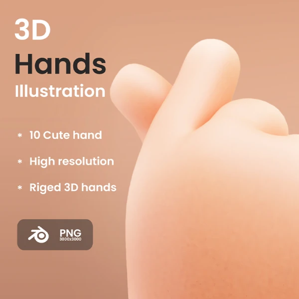 11款胖乎乎可爱小手3D插图图标 Cute 3D Hands