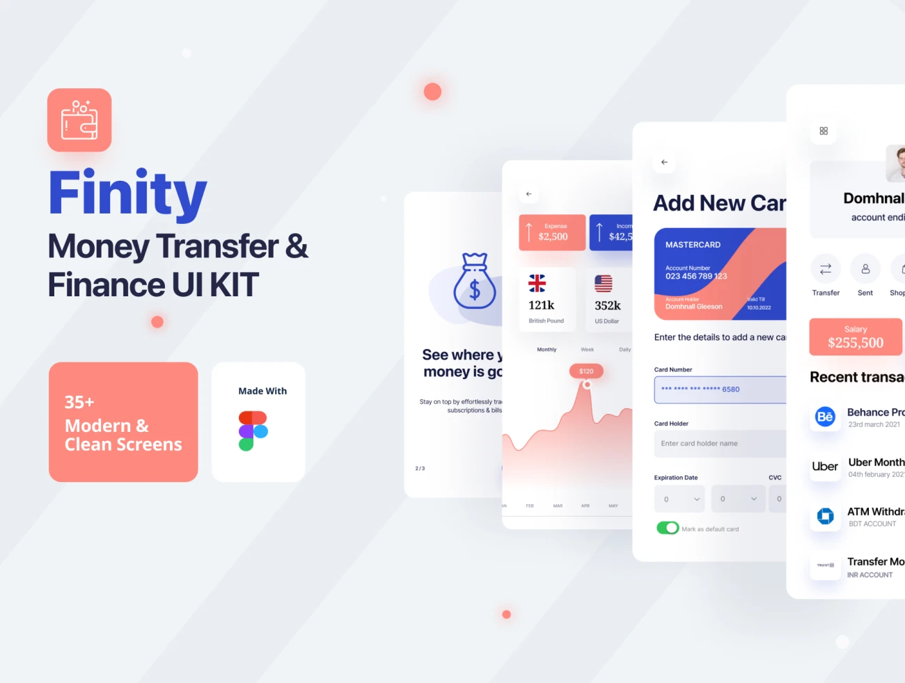 35屏银行理财金融汇款应用UI设计工具包 Finity App UI Kit For Banking, Finance and Money Transfer Kit插图1
