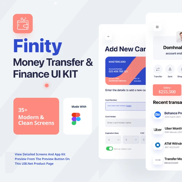 35屏银行理财金融汇款应用UI设计工具包 Finity App UI Kit For Banking, Finance and Money Transfer Kit