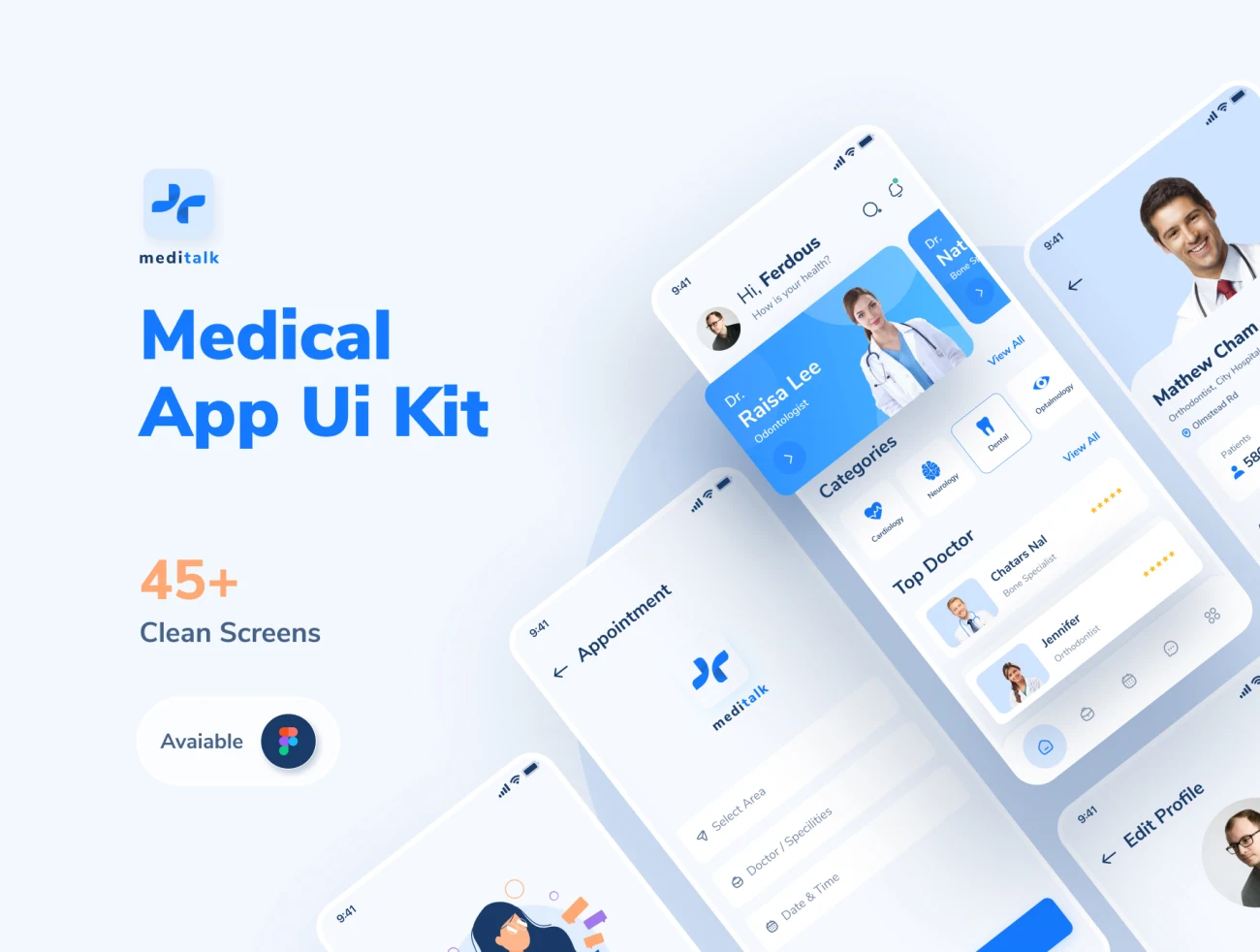 45屏完整版医疗应用程序UI套件 MediTalk-Medical App UI Kit插图1