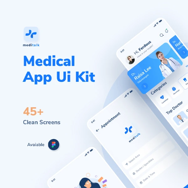 45屏完整版医疗应用程序UI套件 MediTalk-Medical App UI Kit