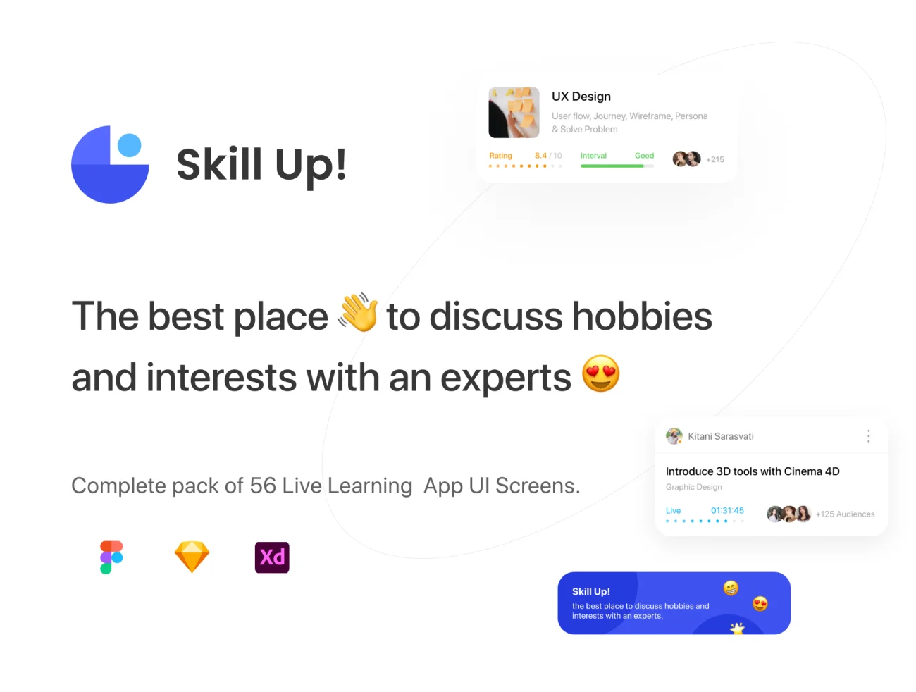 56屏实时视频在线直播学习平台应用Ui设计套件包 Skill Up – Live Learning App UI Kit插图1
