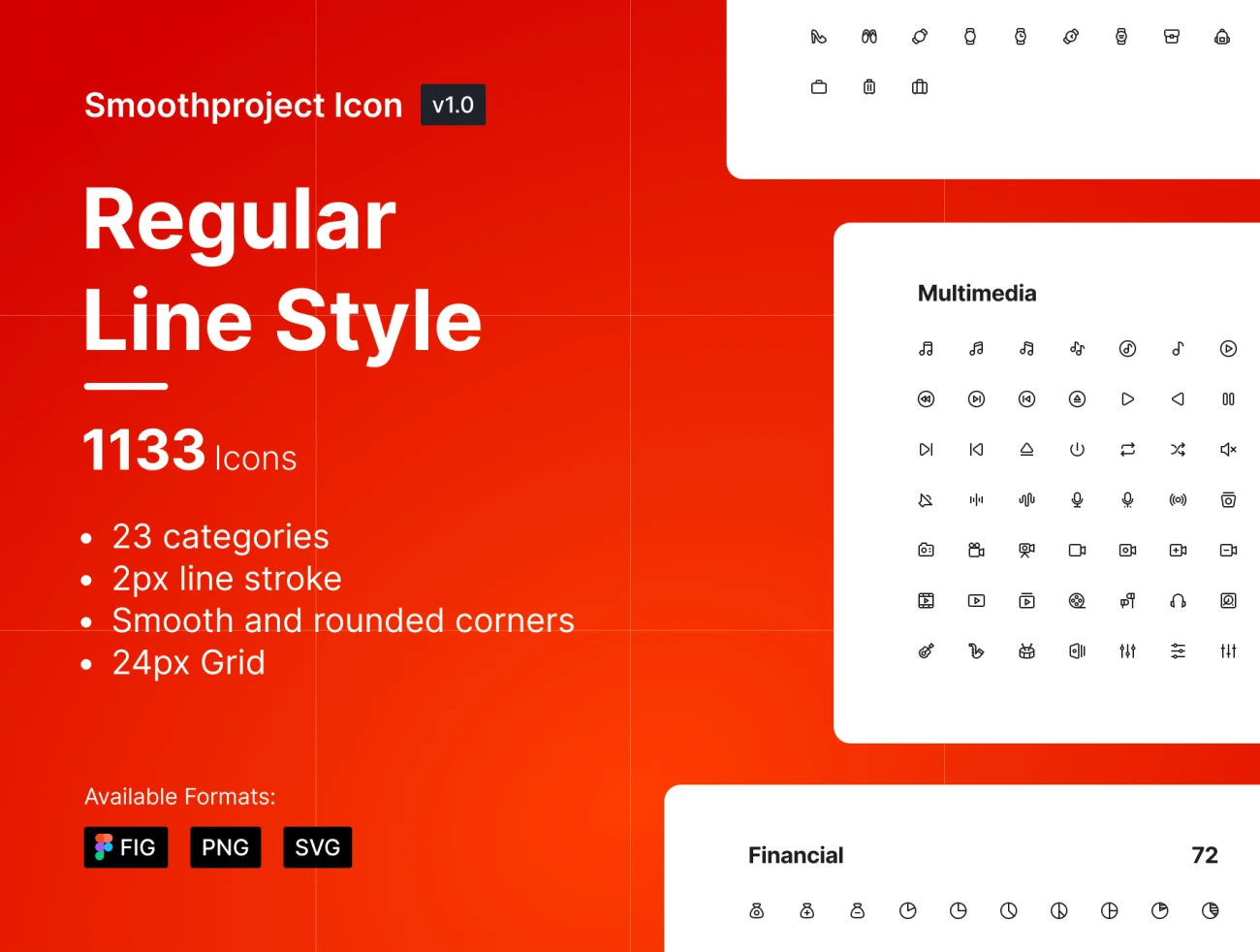 23大类1133个通用线性圆角图标库 Smoothproject Icon – Regular Line Style插图1