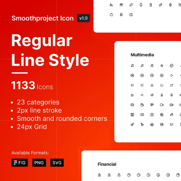 23大类1133个通用线性圆角图标库 Smoothproject Icon - Regular Line Style
