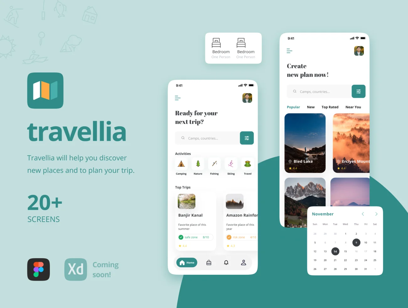 20屏旅行景点搜索UI套件 Travellia – Travel Destination Search UI Kit插图1