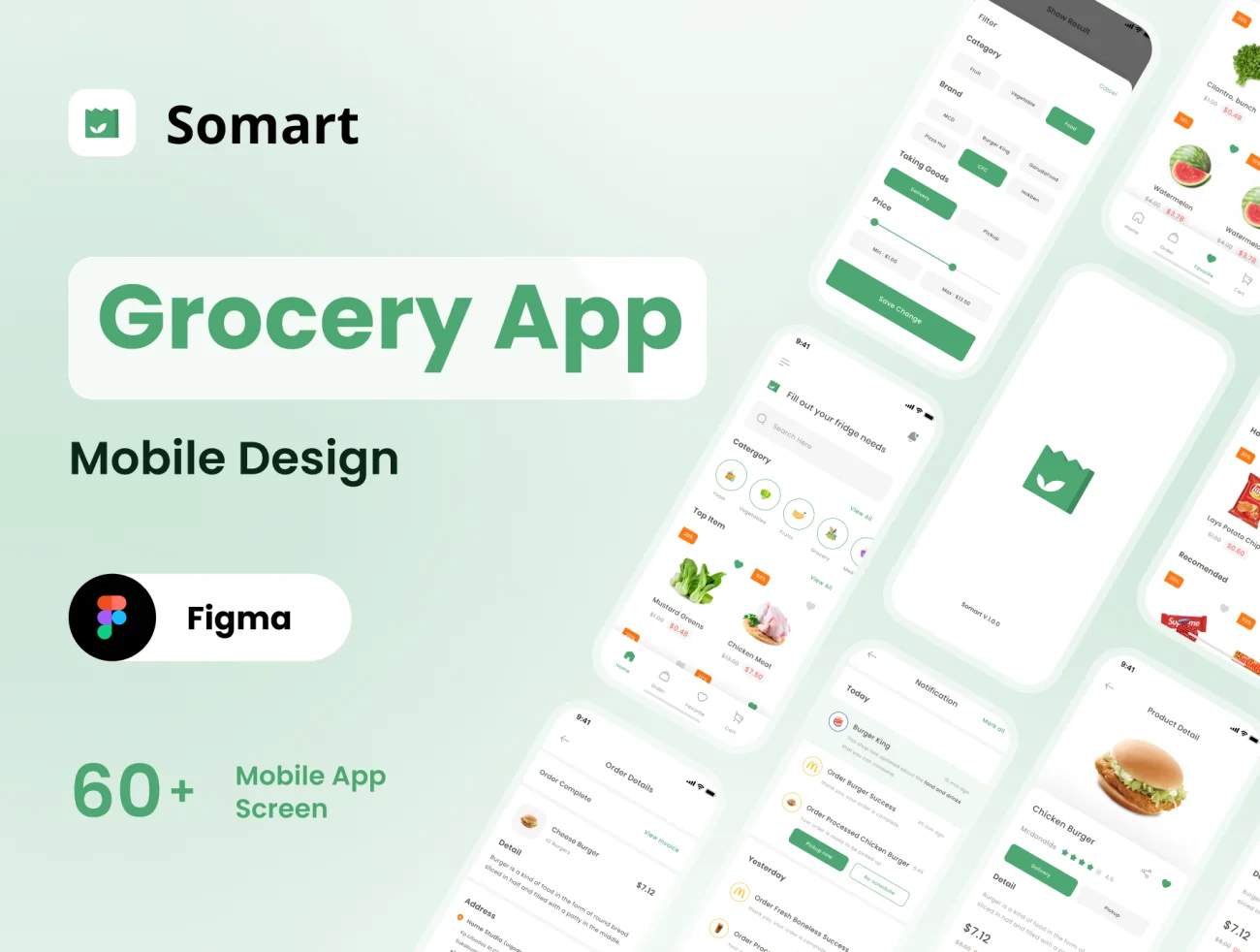 60屏水果蔬菜生鲜百货采购应用UI设计套件 Somart – Grocery App Design插图1