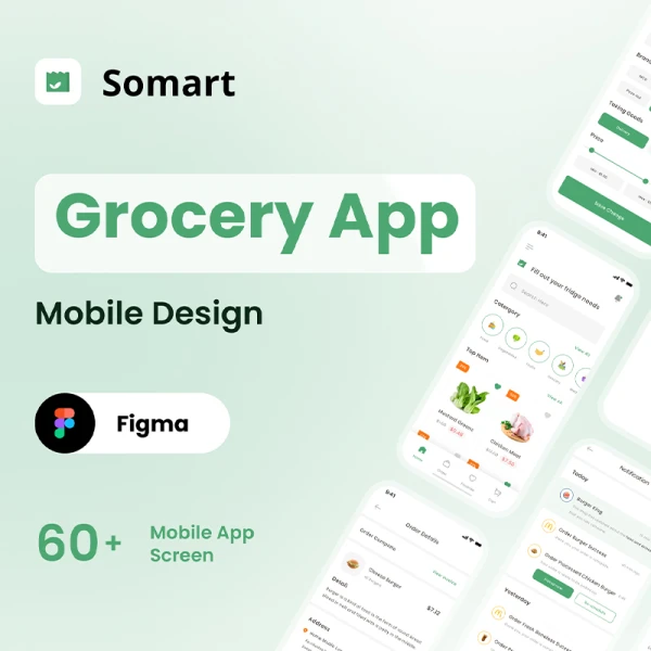 60屏水果蔬菜生鲜百货采购应用UI设计套件 Somart - Grocery App Design