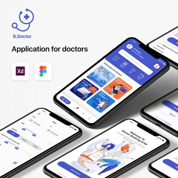 60屏医院医生端医疗医患沟通诊治应用平台支持视频语音文字沟通 B.Doctor app_for Doctor_ UI kit