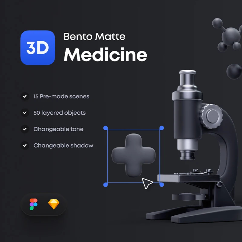 50款医疗实验室用品深色磨砂黑材质3D样机场景创建器 Bento Matte 3D Medicine插图17