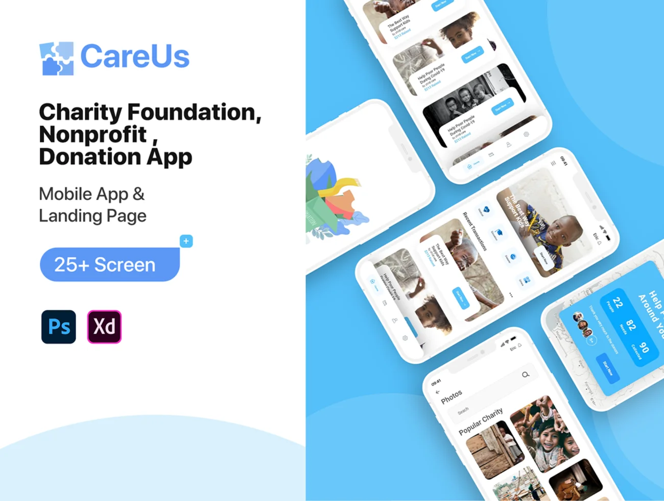22屏幕专为XD设计的慈善机构网站以及应用设计套件 CareUS Charity UI Kit插图11