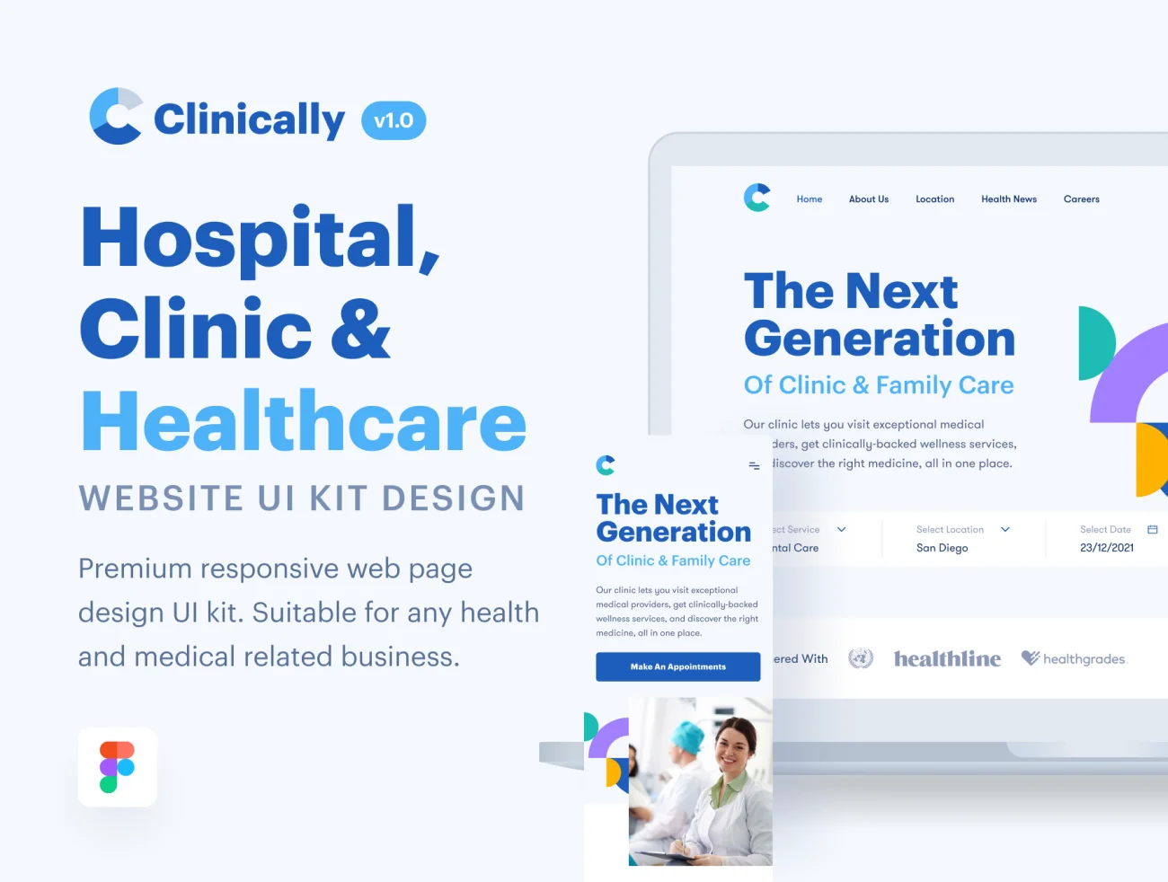 7款临床看护医疗保健应用响应式页面设计套件 Clinically – Healthcare Web UI Design Kit插图1