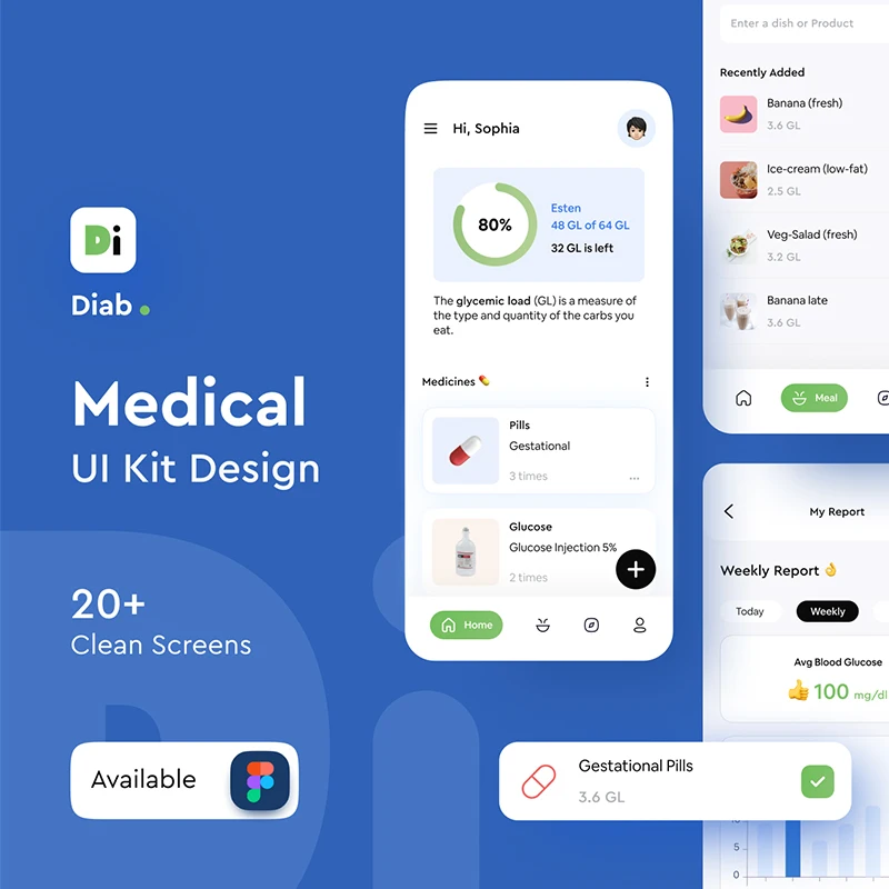 20屏医疗健康糖尿病患者血糖管理应用用户界面设计套件 Diab – diabetes management app ui kit插图13