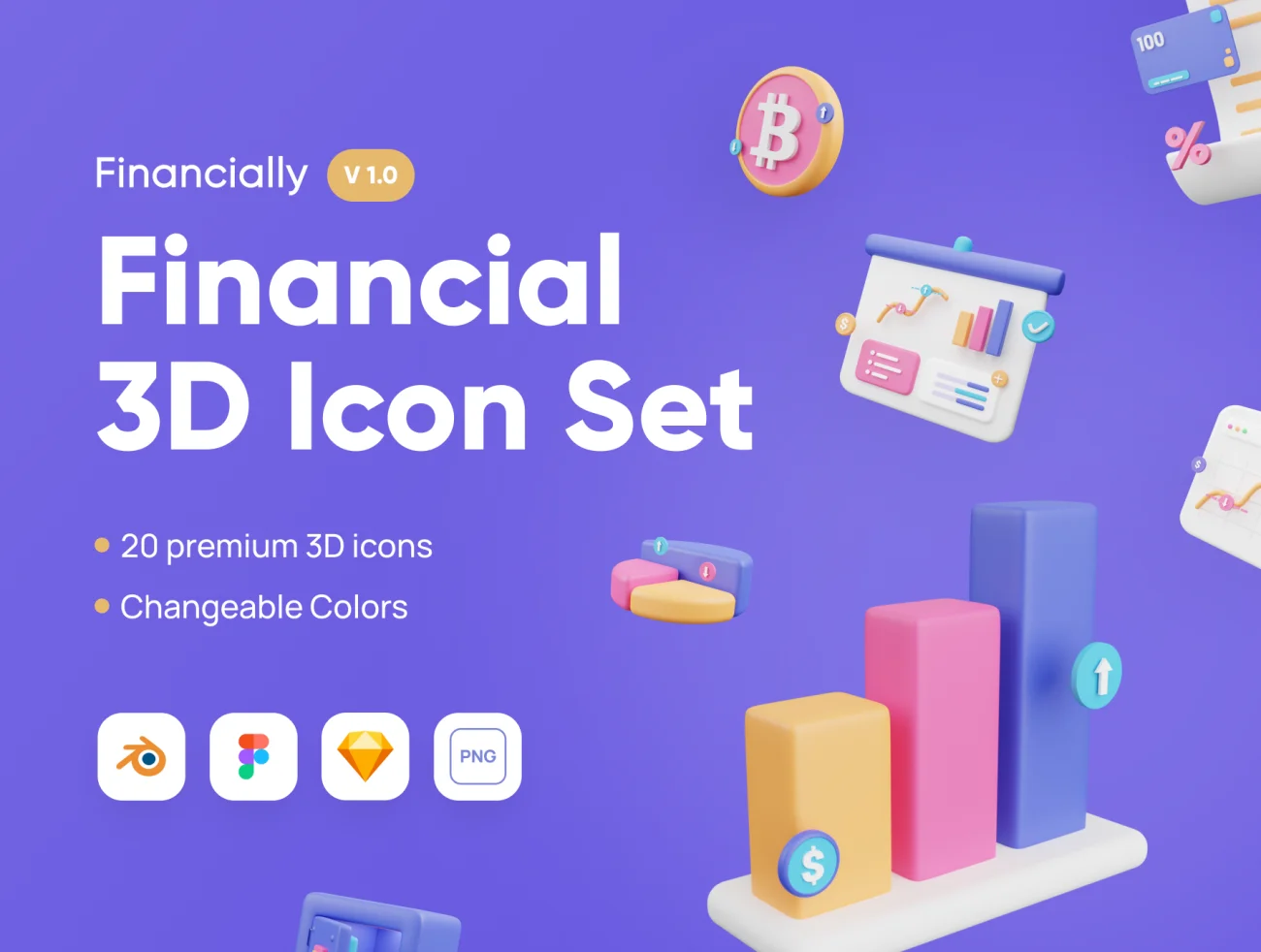 20款金融商业理财现代创意3D图标合集 Financially – Financial 3D Icon Set插图1