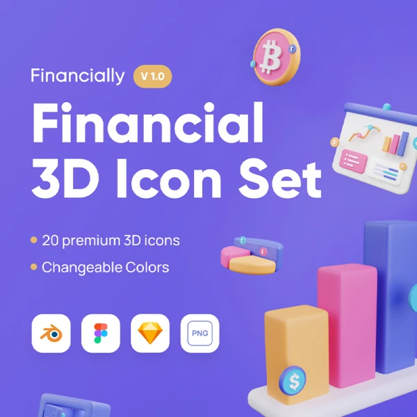 20款金融商业理财现代创意3D图标合集 Financially - Financial 3D Icon Set