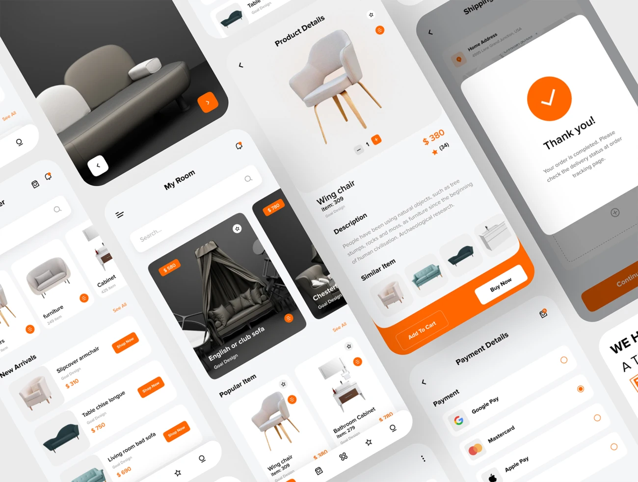22屏家具商店简约创意应用Ui设计套件 FURNITURA – Furniture Mobile App UI Kit插图9