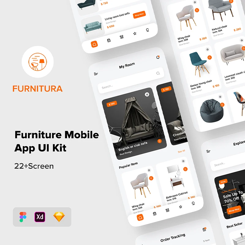 22屏家具商店简约创意应用Ui设计套件 FURNITURA – Furniture Mobile App UI Kit插图15