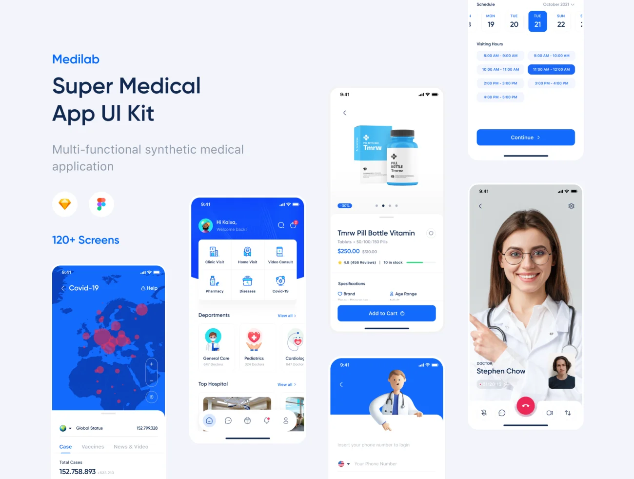 120屏超级医疗应用程序UI设计套件 Medilab – Super Medical App UI Kit插图1