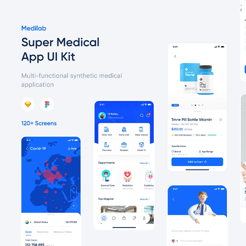 120屏超级医疗应用程序UI设计套件 Medilab – Super Medical App UI Kit插图13