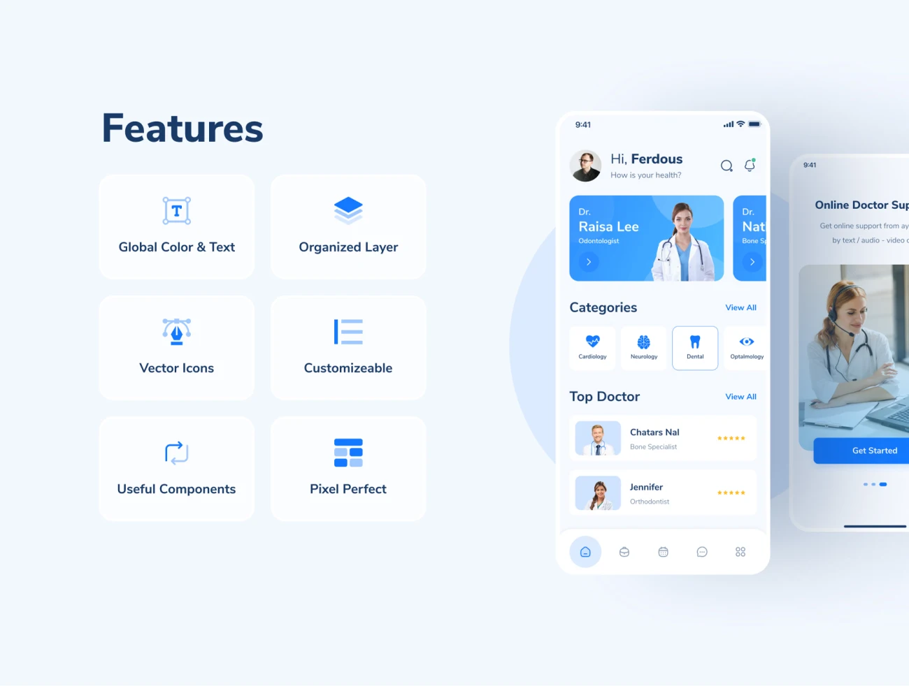 45屏蓝色简约医疗顾问iOS应用UI套件 MediTalk-Medical App UI Kit插图5