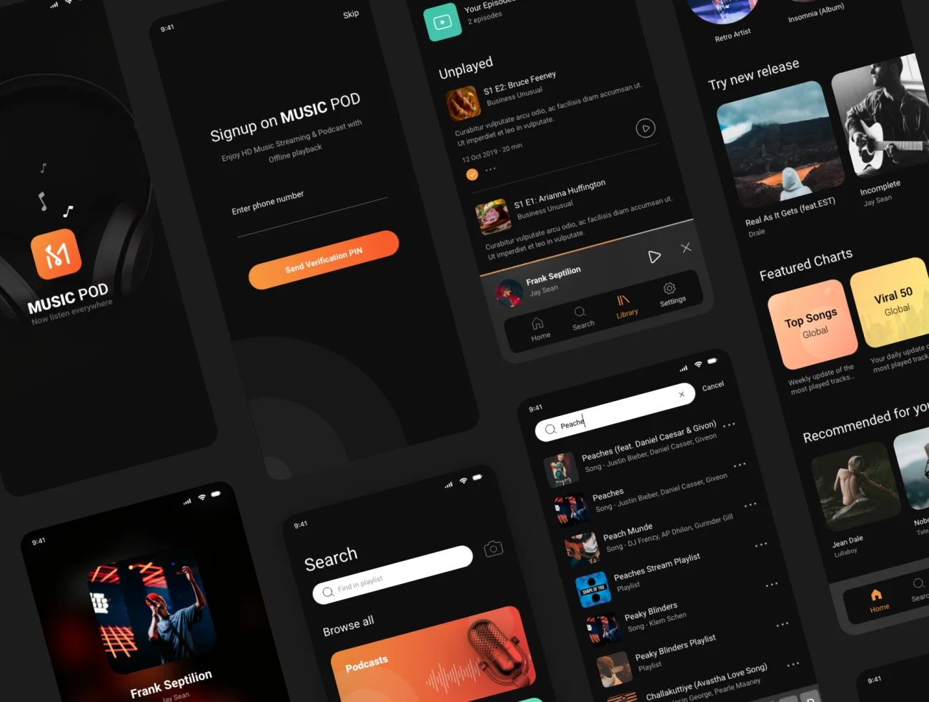 26屏完整版音乐和播客应用是设计套件工具包 MusicPod App – Complete UI Kit插图5