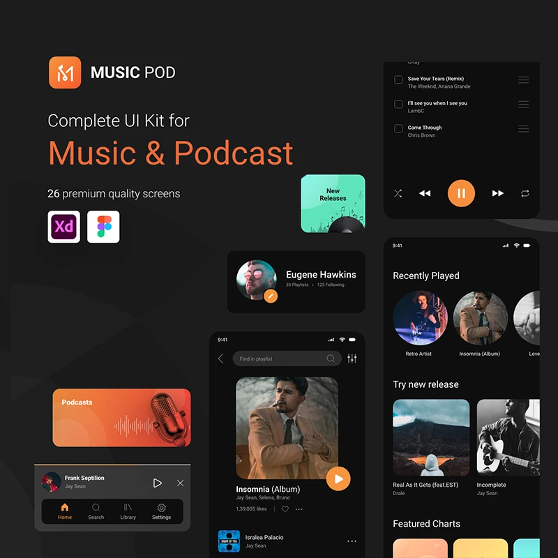26屏完整版音乐和播客应用是设计套件工具包 MusicPod App – Complete UI Kit插图17