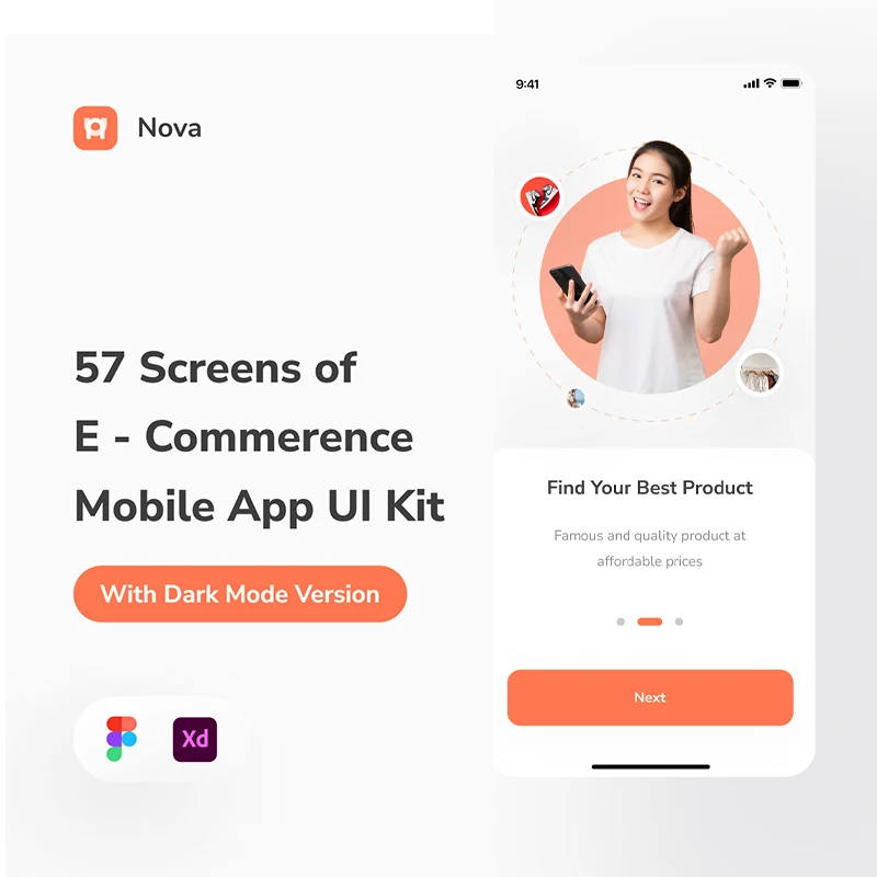 57屏手机电子商务应用UI设计套件 Nova – E commerence Mobile App Kit插图1