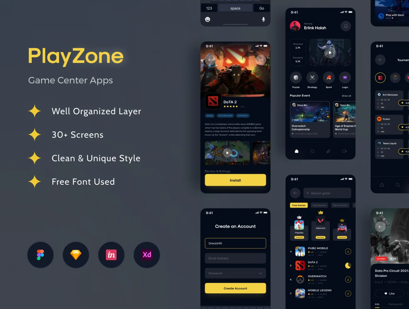 30屏手机游戏中心应用用户界面设计套件 PlayZone – Game Center Apps UI KIT插图1