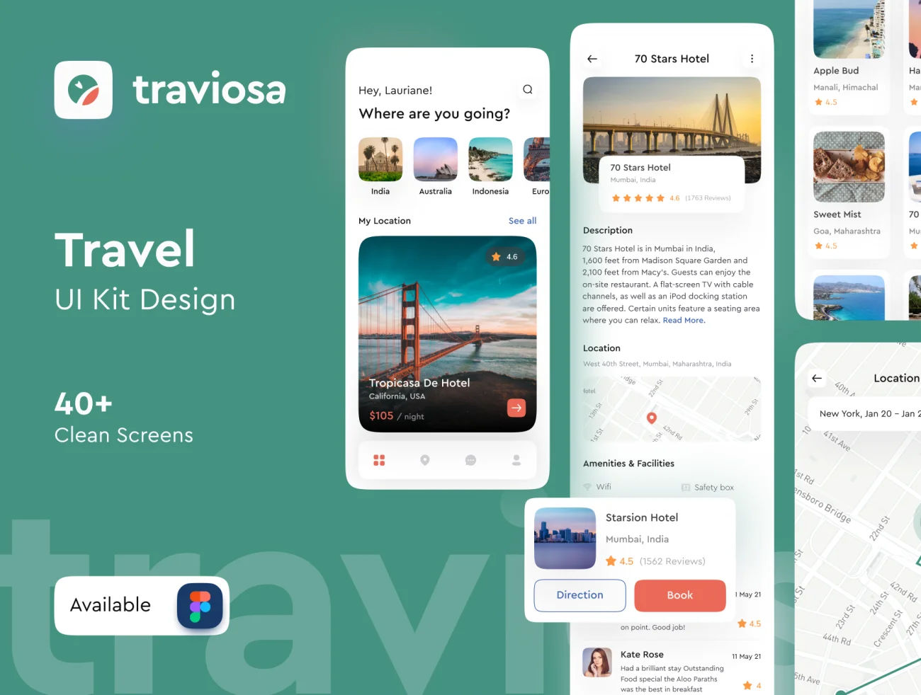 40屏旅游景点门票应用程序用户界面套件设计 Traviosa – Travel App UI KIT Design插图1