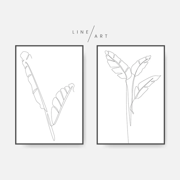一笔画植物树叶艺术线条 banana leaves line art