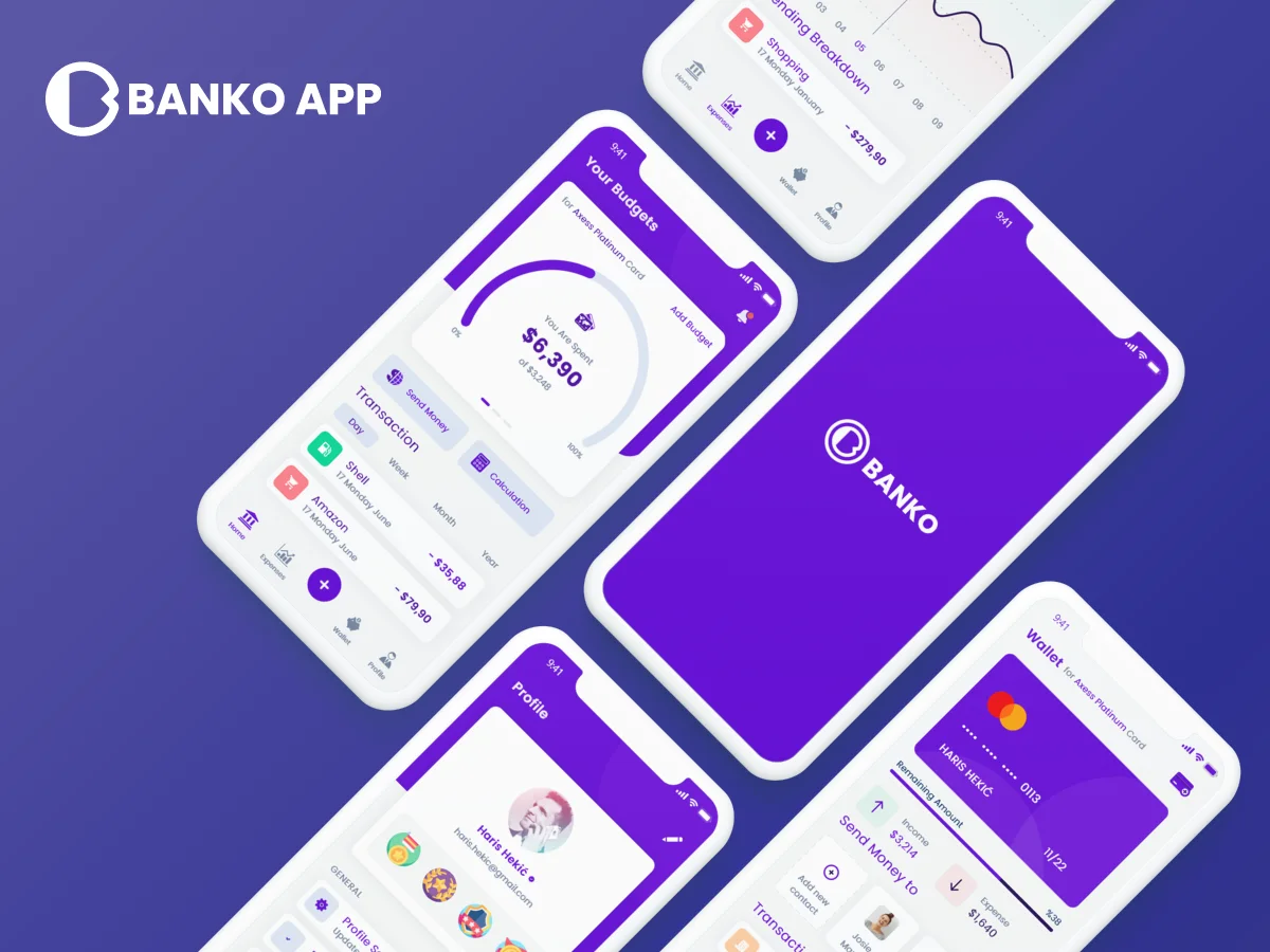 银行金融电子钱包应用设计套件 banking app-UI/UX、ui套件、数据可视化-仪表板、电子钱包-到位啦UI