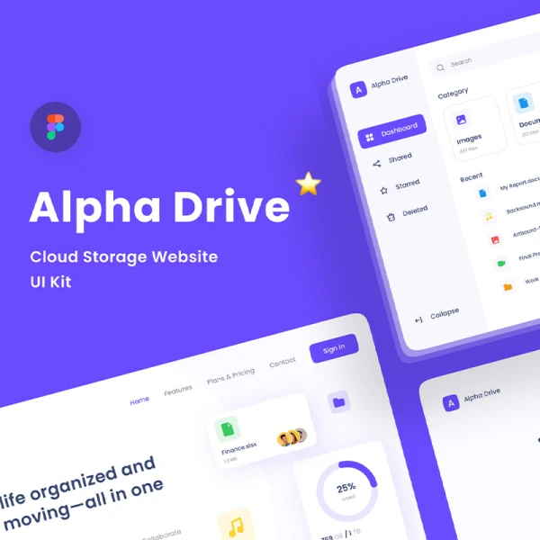 50屏云存储网站 UI 套件 Alpha Drive Cloud Storage Website UI Kit