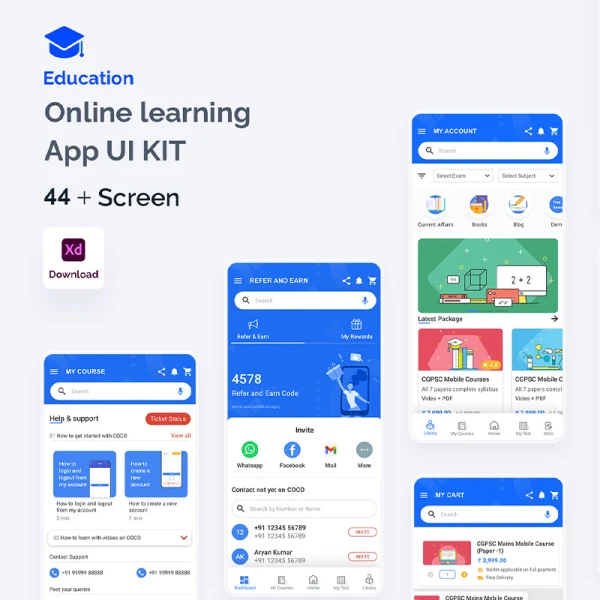 40屏网课教育学习平台应用自适应UI 套件 Education Learning App Adaptive Platform UI Kit