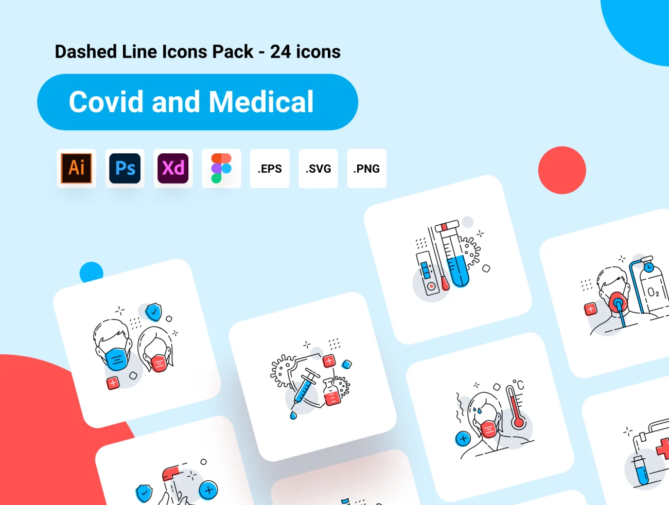 24款医疗病毒防护冠状病毒双色多彩图标 Icons Pack – Covid & Medicals插图1