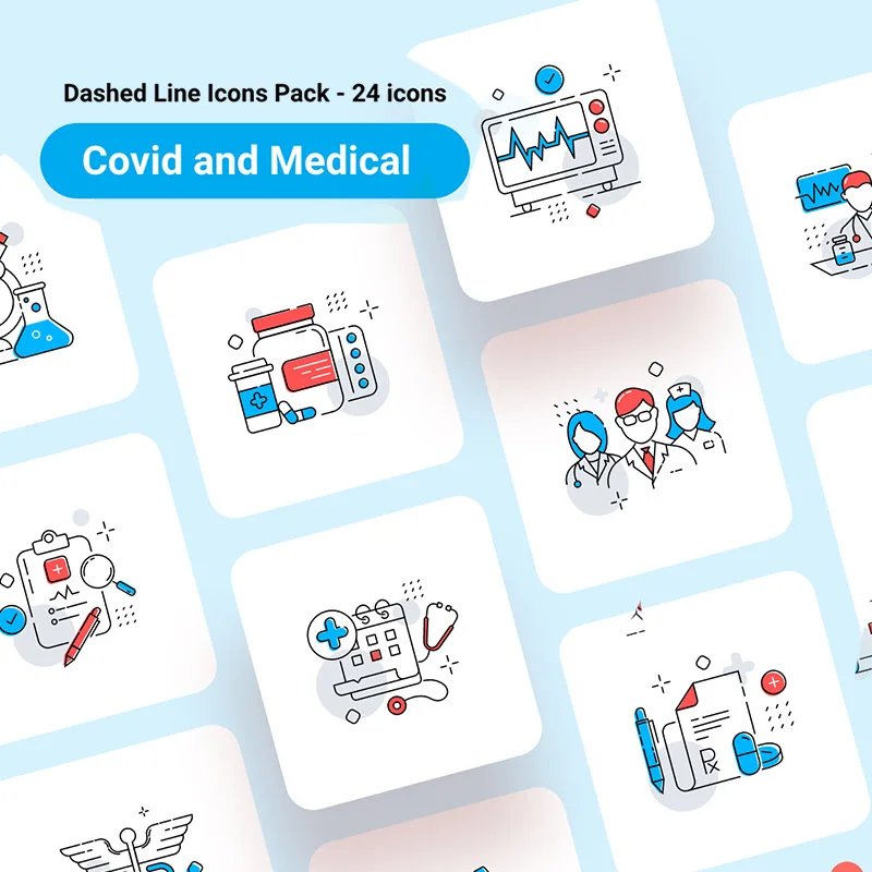 24款医疗病毒防护冠状病毒双色多彩图标 Icons Pack - Covid & Medicals缩略图到位啦UI