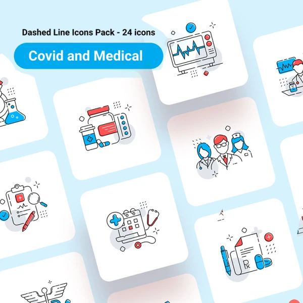 24款医疗病毒防护冠状病毒双色多彩图标 Icons Pack - Covid & Medicals
