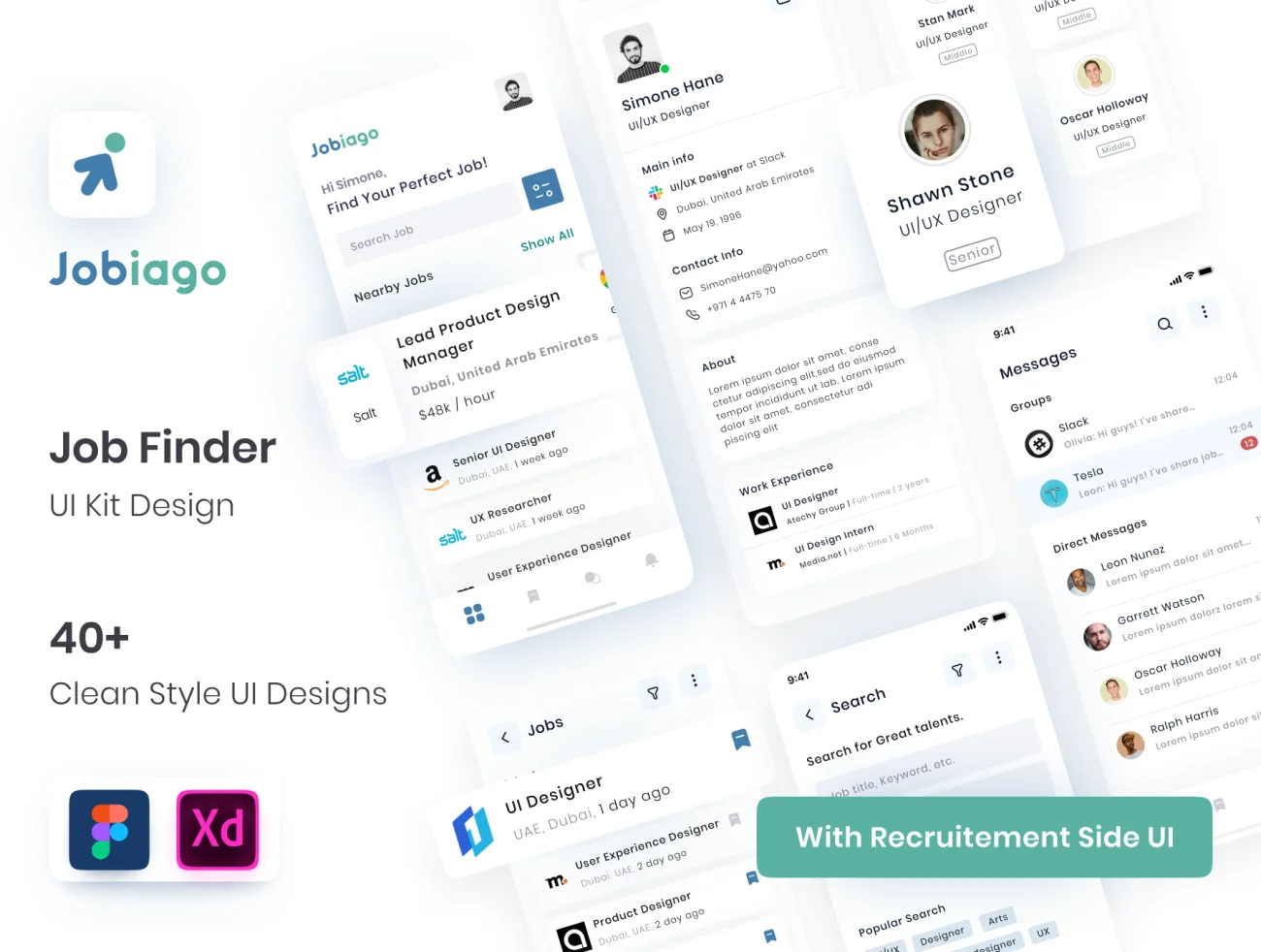 40屏求职招聘找工作应用 UI 套件 Jobiago – Premium Job Finder App UI Kit插图1