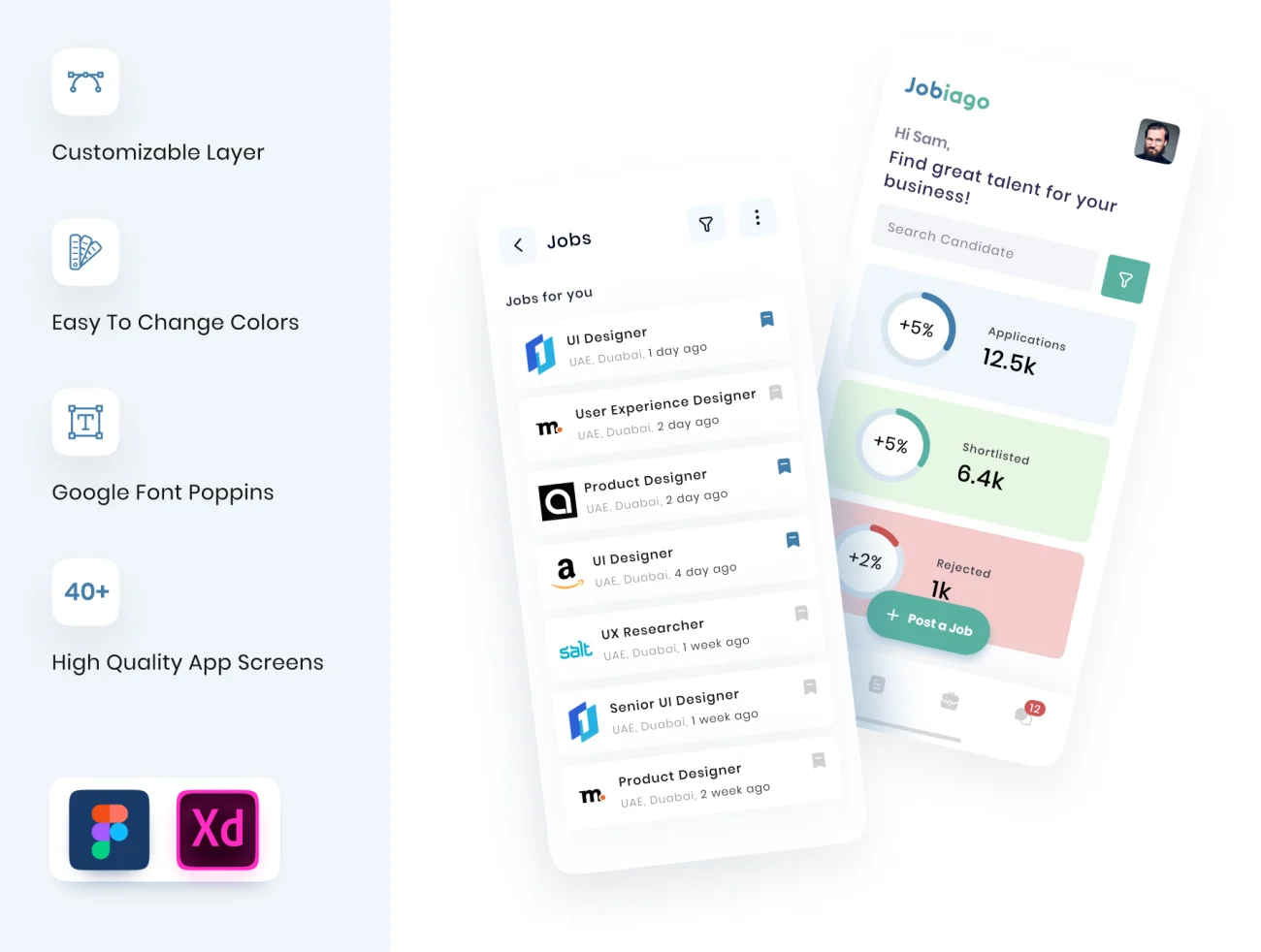 40屏求职招聘找工作应用 UI 套件 Jobiago – Premium Job Finder App UI Kit插图3