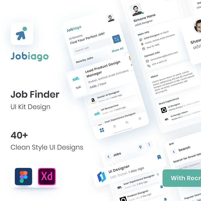 40屏求职招聘找工作应用 UI 套件 Jobiago - Premium Job Finder App UI Kit缩略图到位啦UI