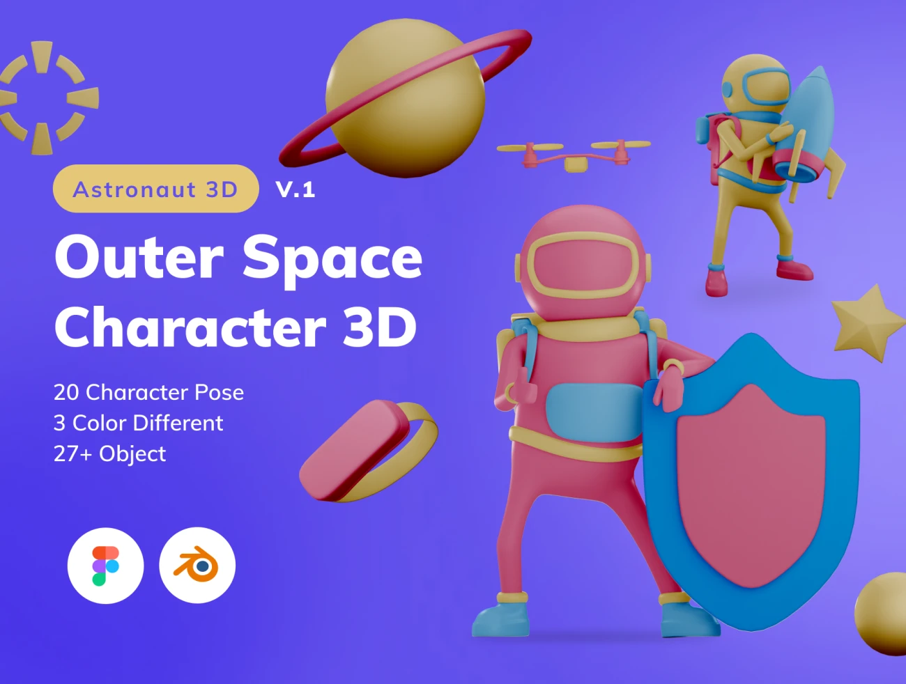 外太空卡通宇航员3D角色插图 Outer Space Character 3D插图1