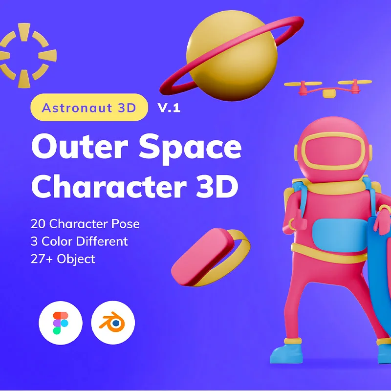 外太空卡通宇航员3D角色插图 Outer Space Character 3D缩略图到位啦UI