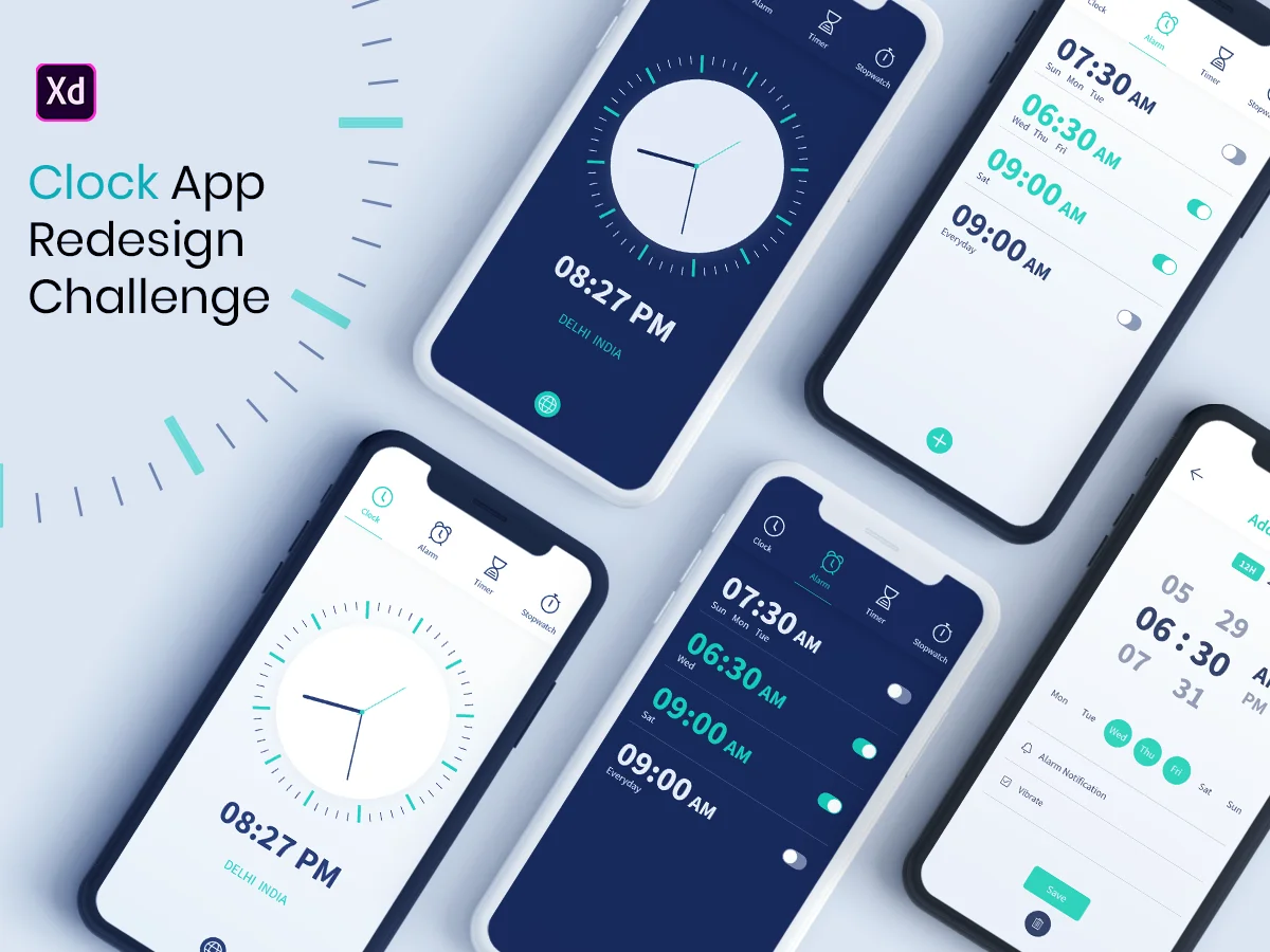 时钟闹钟计时器应用设计套件 clock app redesign challenge插图1