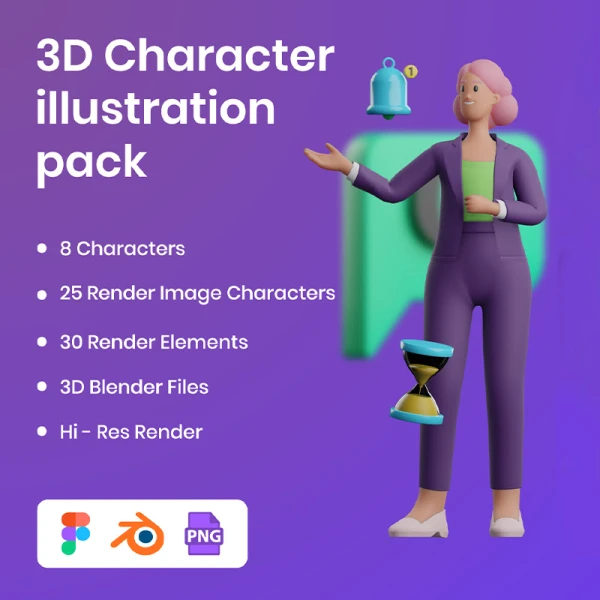 30款商业3D人物角色插画包 - 2种像机角度 3D Business Illustration Character Pack